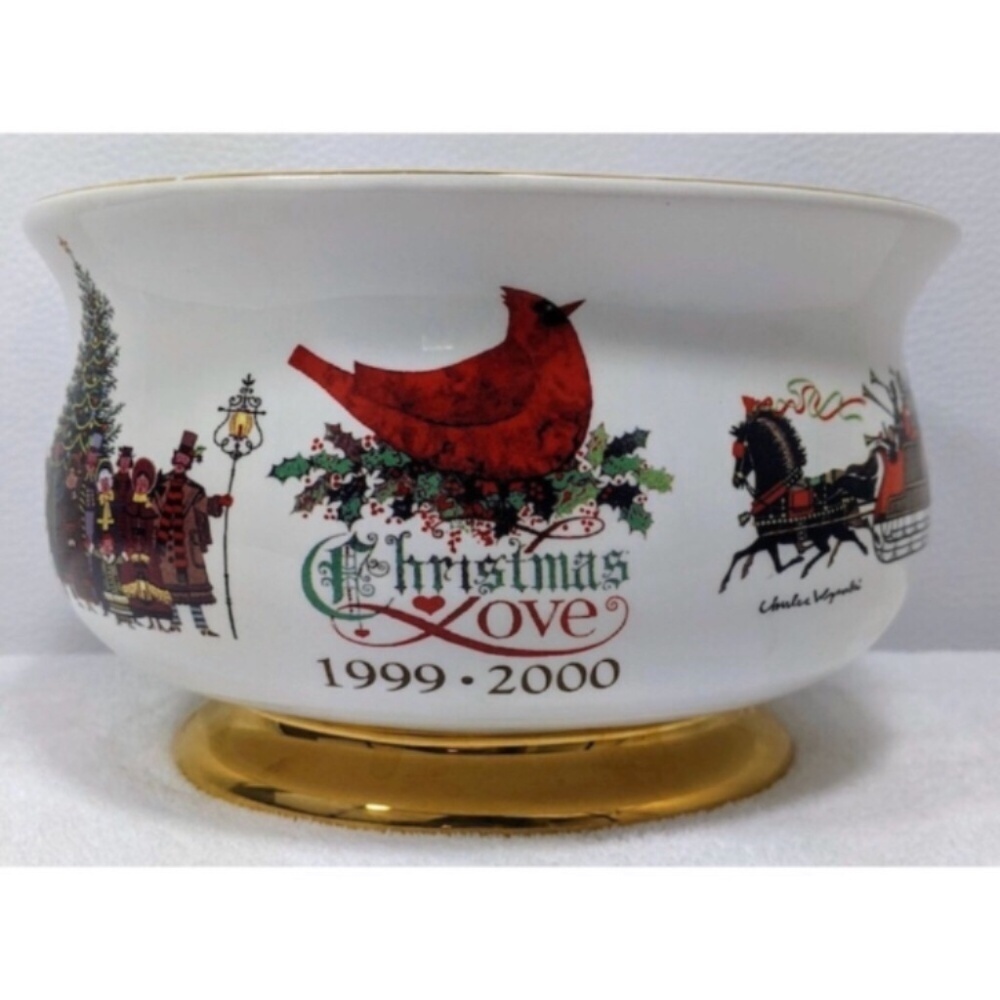 1999/2000 "Christmas Love" Ceramic Serving Bowl Teleflora x Charles Wysocki